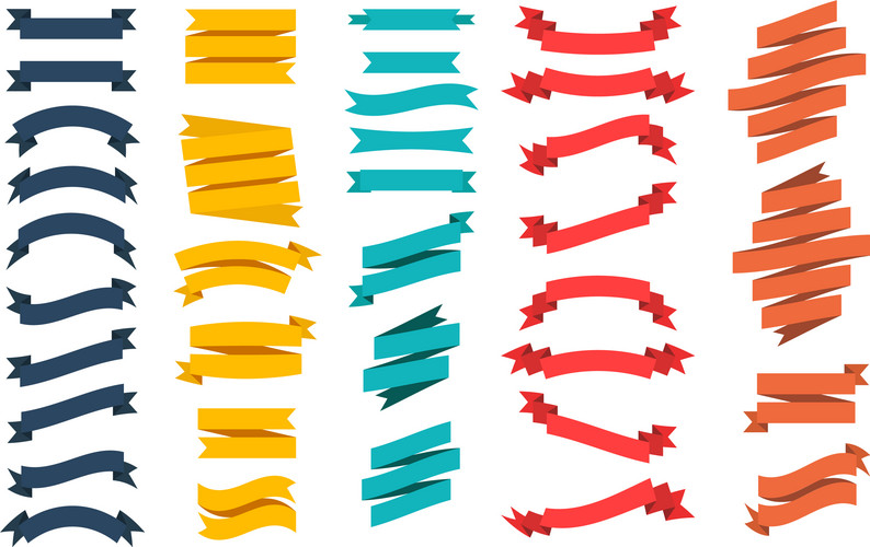 Set Of 100 Ribbons. Ribbon Elements. Starburst Label. Vintage. Modern ...