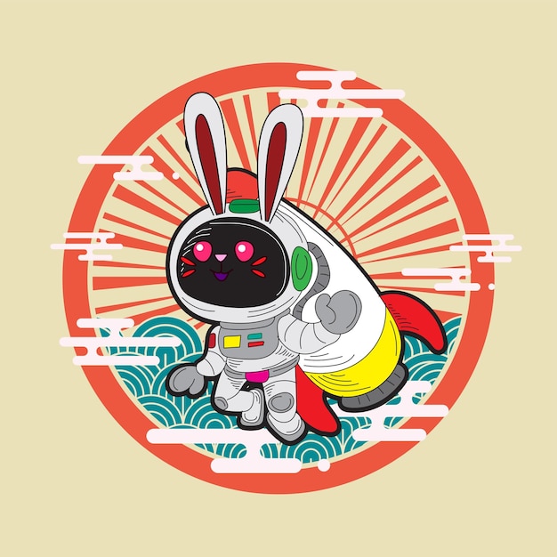 Adventurous Cosmic Rabbit Exploring Vibrant Retro Landscape | Jiffy Designs