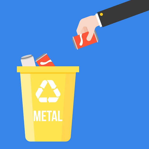 Recycling Metal Cans into Yellow Bin Illustration Jiffy Designs