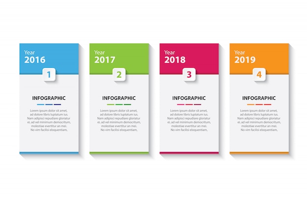 Colorful Infographic Timeline with Year Labels and Text Boxes | Jiffy ...