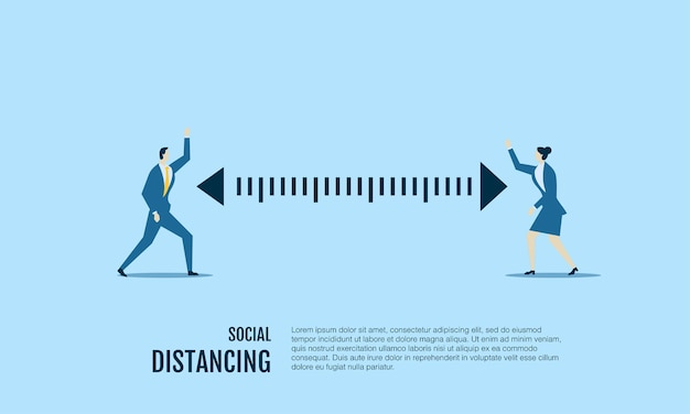Two people maintaining safe social distance with arrow symbol | Jiffy ...