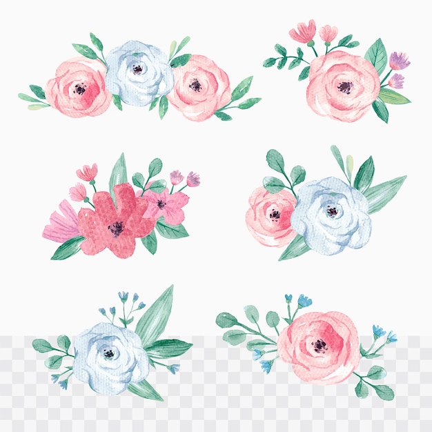 Delicate Watercolor Floral Bouquets with Roses and Greenery | Jiffy Designs
