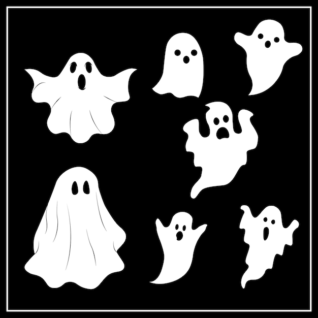 Whimsical Ghostly Apparitions on Spooky Black Background | Jiffy Designs
