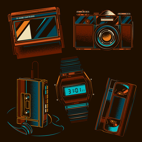 Original Retro Vector Set Of Illustrations In The Style Of The 80s And ...