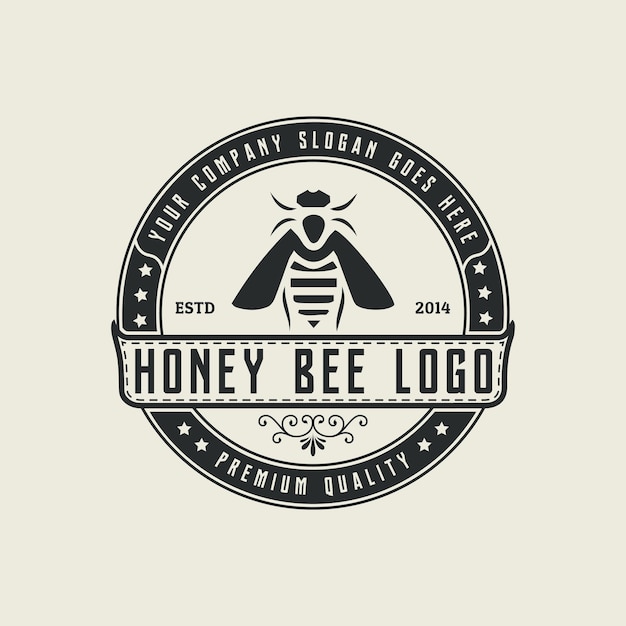 Vintage Honey Bee Emblem with Ornate Typography and Crest | Jiffy Designs