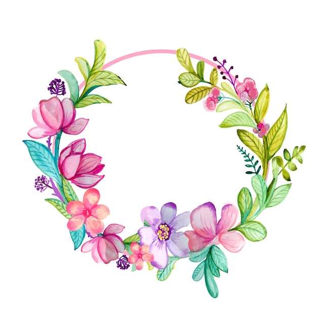 Vibrant Watercolor Floral Wreath with Colorful Blooms and Leaves ...