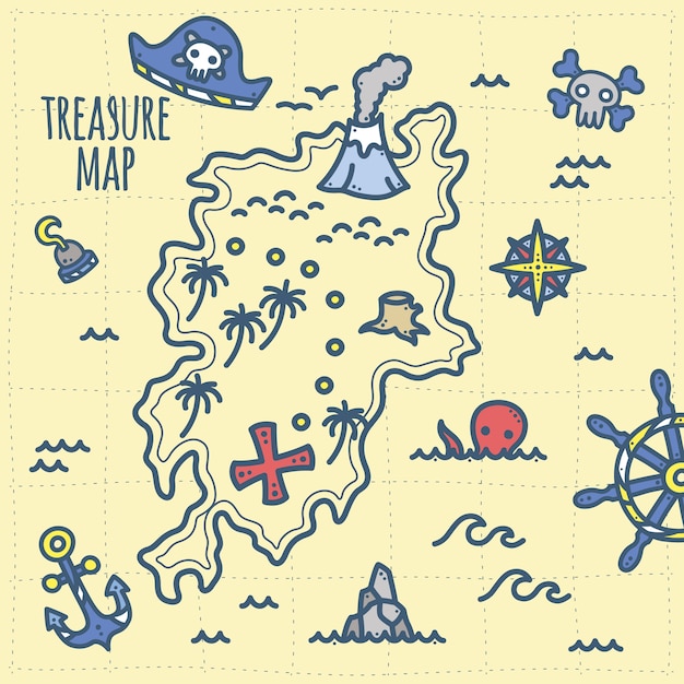 Whimsical Treasure Map with Pirate Motifs and Nautical Elements | Jiffy ...
