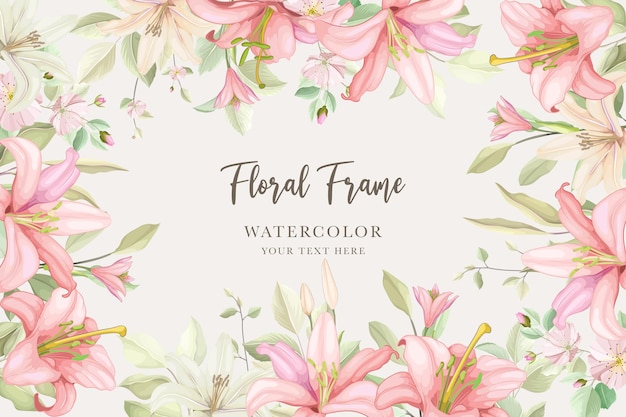 Delicate Pink Floral Frame with Watercolor Lilies | Jiffy Designs