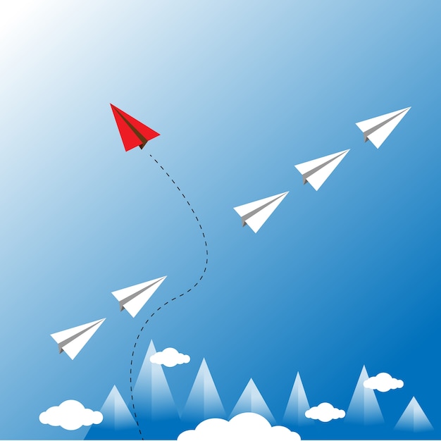 Paper Airplanes Soaring in Sky with Red Leader | Jiffy Designs