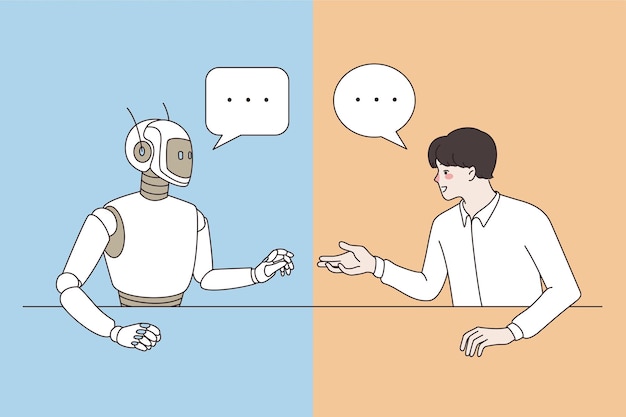 Friendly Robot Engaging in Conversation with Human | Jiffy Designs