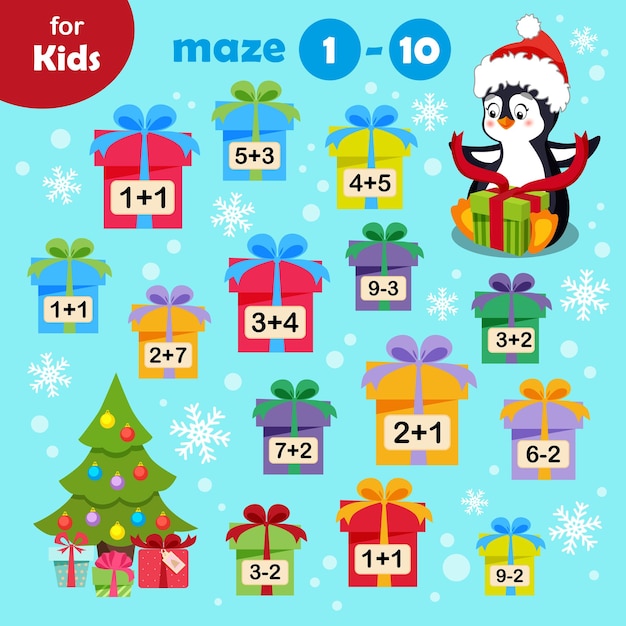 Festive Math Maze: Numbers, Gifts, and a Cheerful Penguin | Jiffy Designs