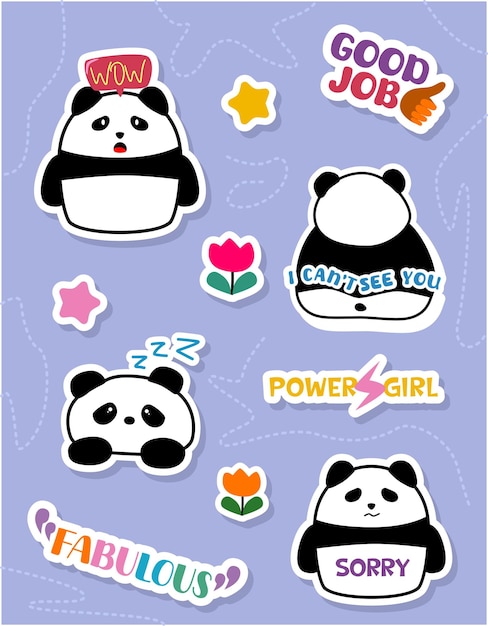 Charming Panda Stickers with Vibrant Expressions and Uplifting Messages ...