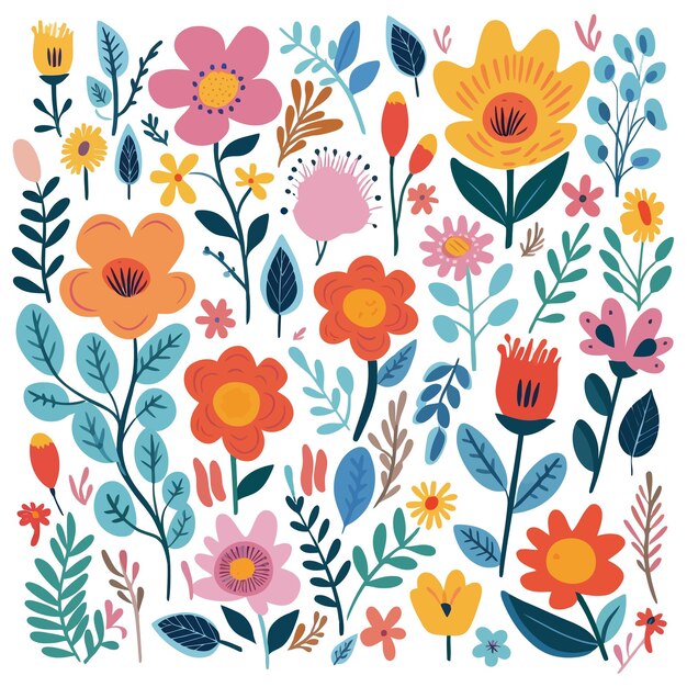Vibrant Floral Pattern with Whimsical Blooms and Foliage | Jiffy Designs