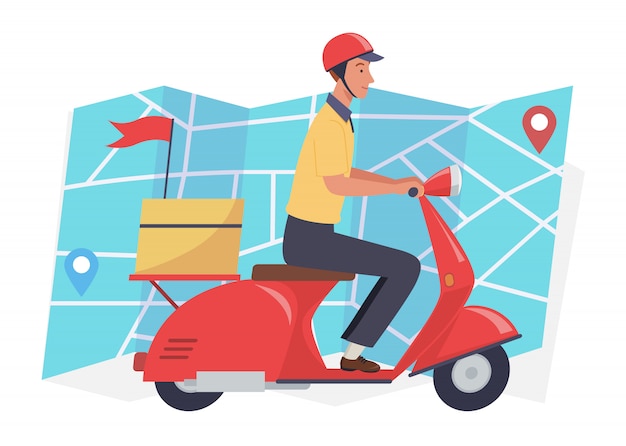 Delivery Rider on Red Scooter Navigating City Map | Jiffy Designs