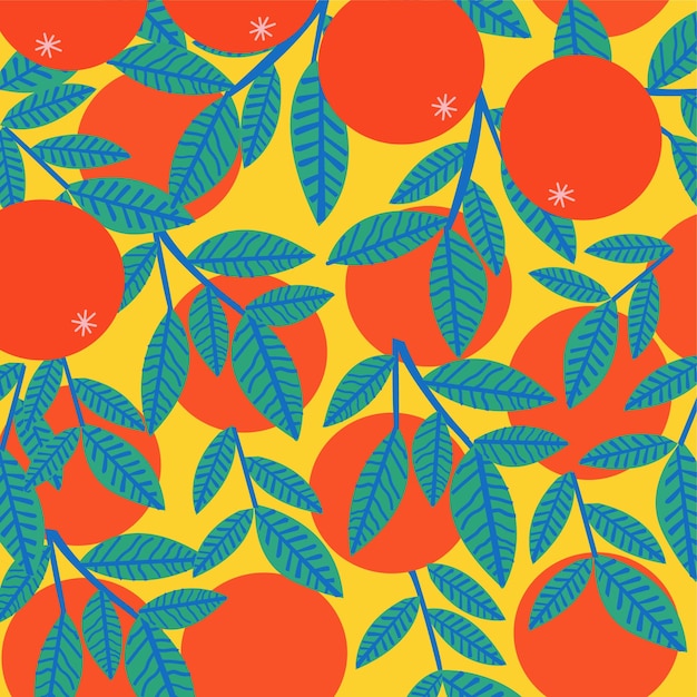Vibrant Orange Fruits and Teal Leaves Seamless Pattern | Jiffy Designs