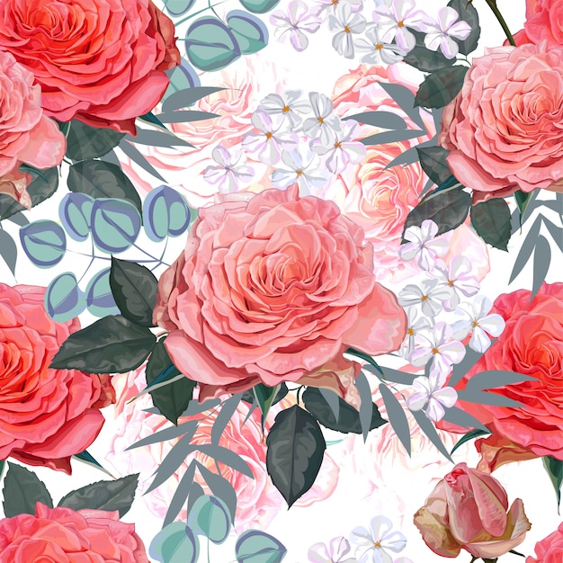 Vibrant Floral Pattern with Blooming Roses and Hydrangeas | Jiffy Designs