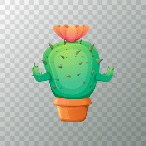 Vector Cartoon Funny And Cute Green Cactus In Pot On Transparent ...