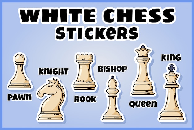 Illustrated White Chess Piece Stickers with Typographic Labels | Jiffy ...