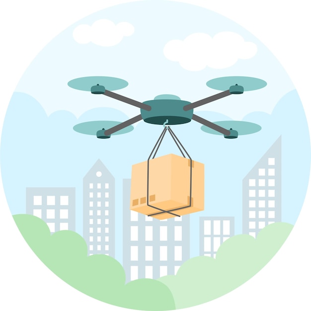 Aerial Delivery Drone Transporting Package Over City Skyline | Jiffy ...