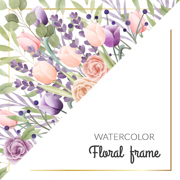 Watercolor Floral Frame with Roses and Lavender Sprigs | Jiffy Designs