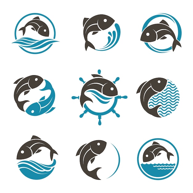 Vibrant Fish Themed Emblem Collection with Diverse Aquatic Designs ...