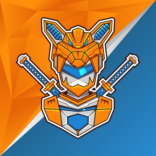 Fierce Robotic Warrior Icon with Crossed Swords | Jiffy Designs