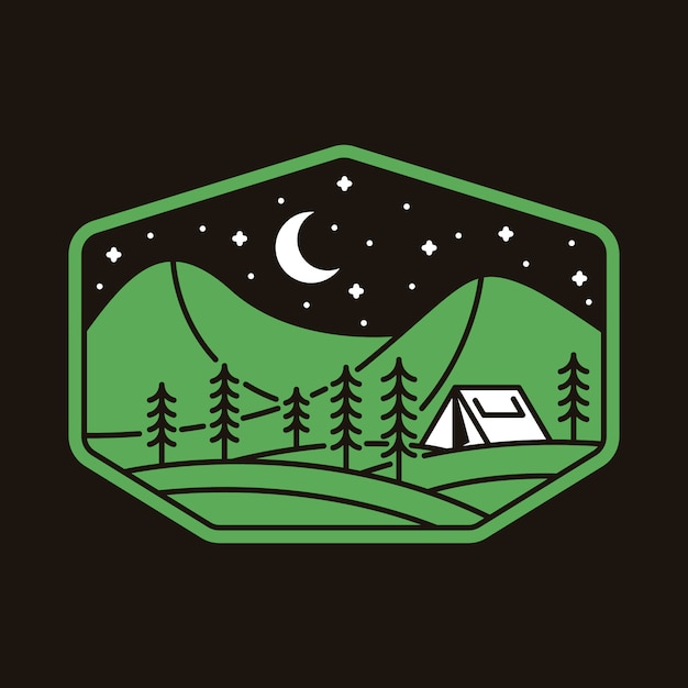Serene Starry Night Camping Landscape Emblem | Jiffy Designs