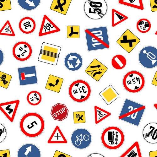 A Lot Of Different Road Signs Isolated On White, Seamless Pattern ...