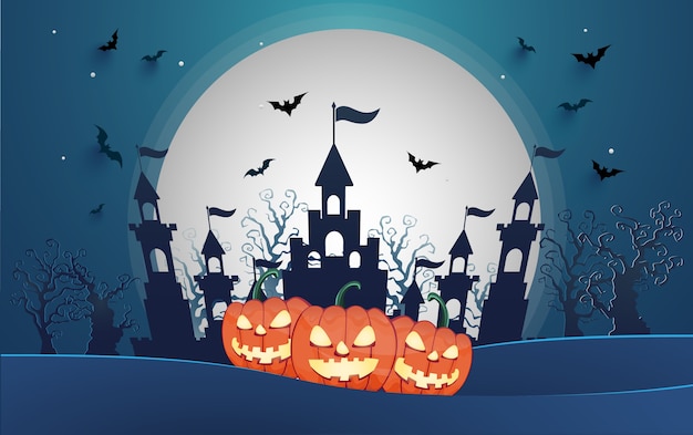 Spooky Halloween Night with Glowing Pumpkins and Haunted Castle | Jiffy ...