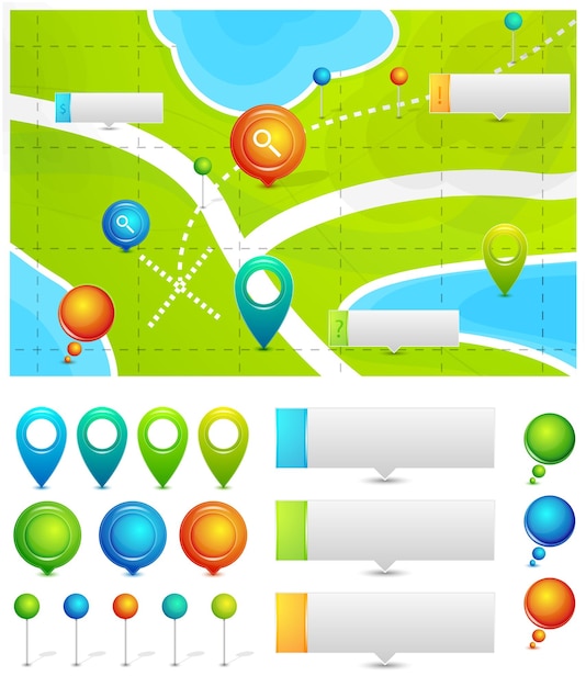 Vibrant Map with Colorful Location Markers and Paths | Jiffy Designs