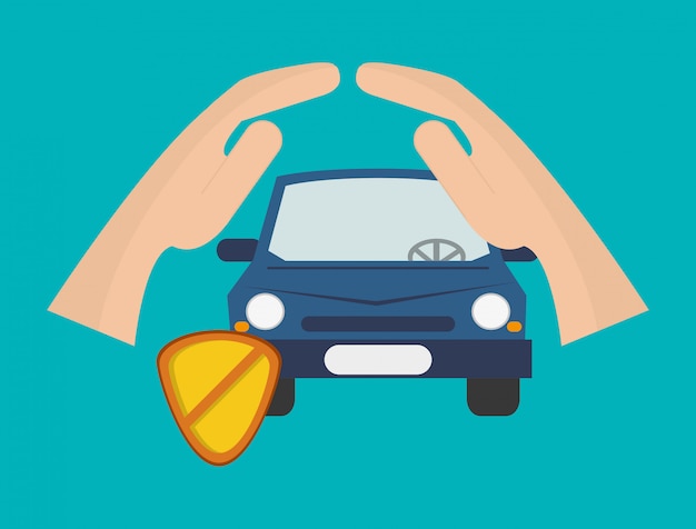 Illustration of Car Protected by Hands with Shield Icon | Jiffy Designs