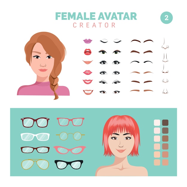 Customizable Female Avatar Creator with Hairstyles, Expressions, and ...
