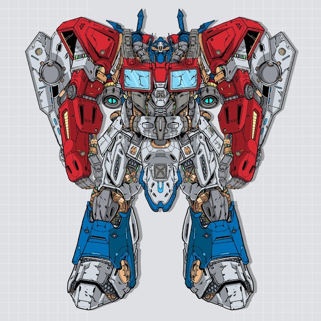 Colossal Robotic Warrior in Striking Red and Blue Hues | Jiffy Designs