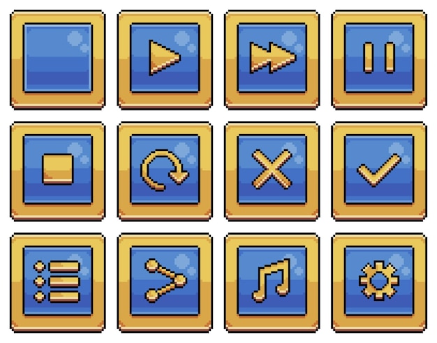 Vibrant Pixel Art Media Player Controls Collection | Jiffy Designs