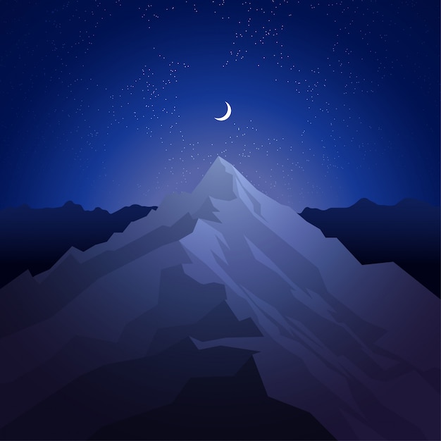 Majestic Moonlit Mountain Landscape Under Starry Night Sky | Jiffy Designs
