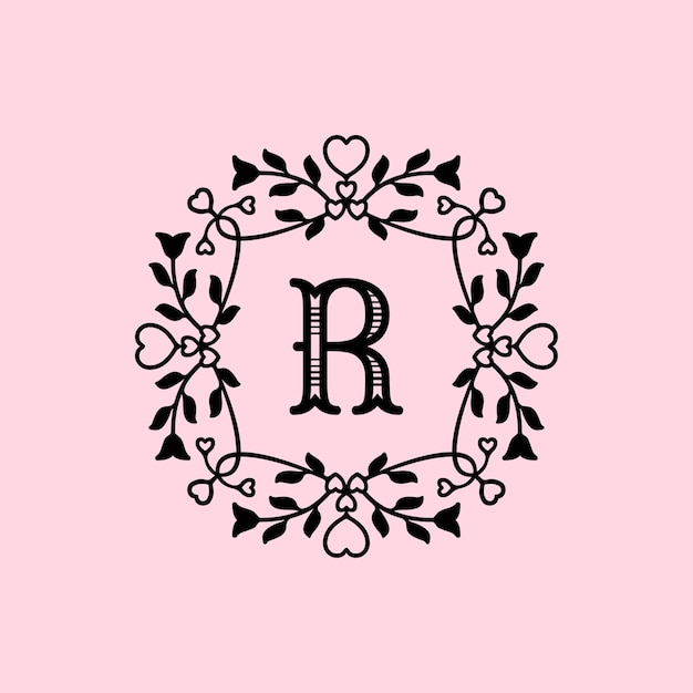 Elegant Floral Monogram Frame with Letter R | Jiffy Designs