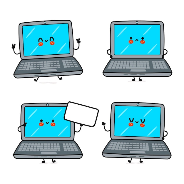 Cheerful Laptop Characters Expressing Emotions on Screen | Jiffy Designs