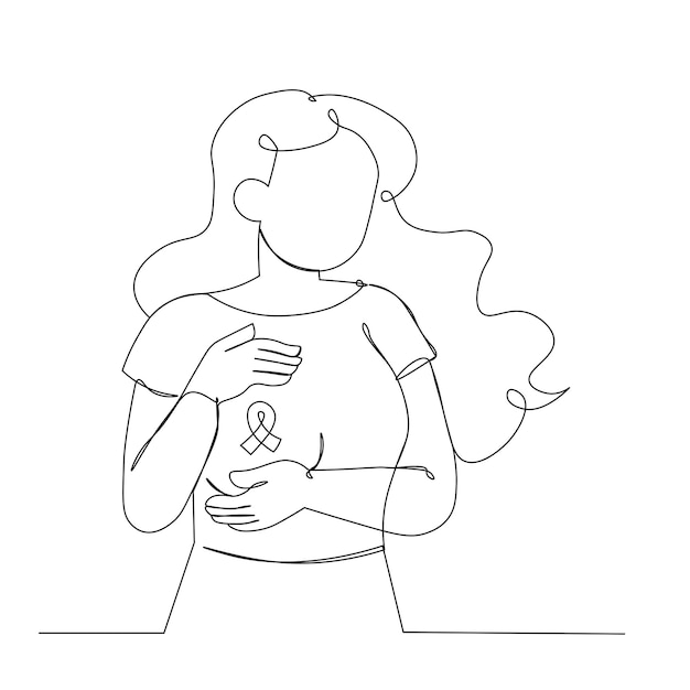 Minimalist Line Drawing of a Woman with Ribbon Awareness Symbol | Jiffy ...