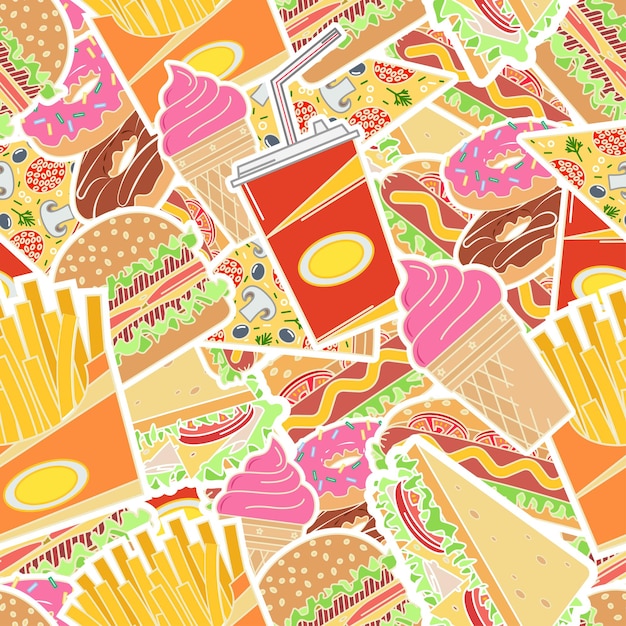 Vibrant Collage of Delectable Fast Food Icons and Symbols | Jiffy Designs