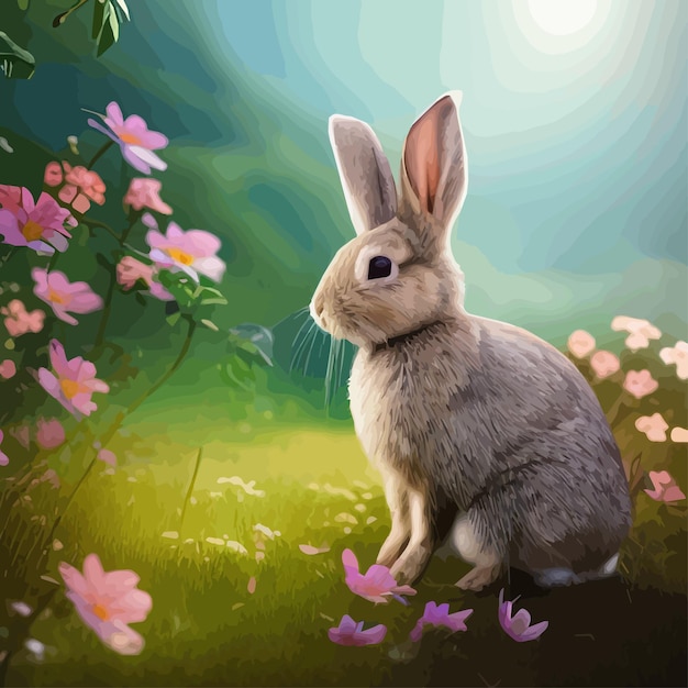 Enchanting Rabbit Amid Blooming Flowers in Lush Nature | Jiffy Designs