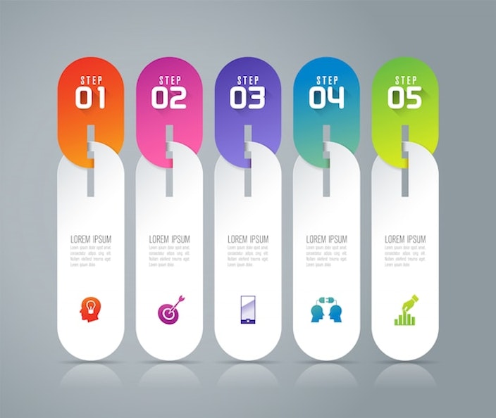 Vibrant Numbered Infographic Panels with Colorful Shapes EPS JPG SVG Digital Asset Downloadable Files Main Image