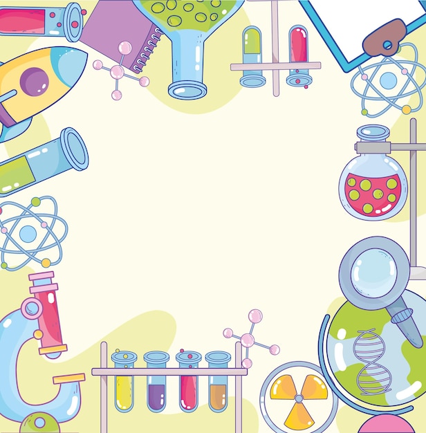 Vibrant Science Symbols Frame Colorful Laboratory Supplies | Jiffy Designs