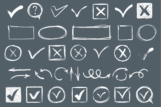 Diverse Chalk-Drawn Checkmarks, Arrows, and Geometric Shapes | Jiffy ...