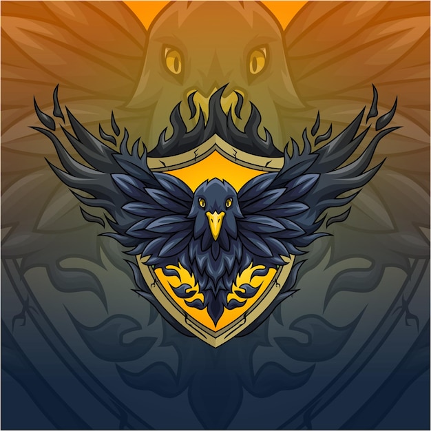 Majestic Winged Emblem Soaring Amidst Fiery Backdrop | Jiffy Designs