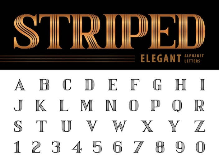 Elegant Striped Typographic Alphabet with Numeric Characters | Jiffy ...