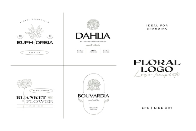 Elegant Floral Logos with Botanical Illustrations and Typography ...