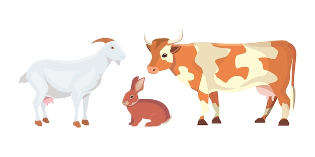 Charming Farm Animals: Goat, Cow, and Rabbit in Vibrant Hues | Jiffy ...