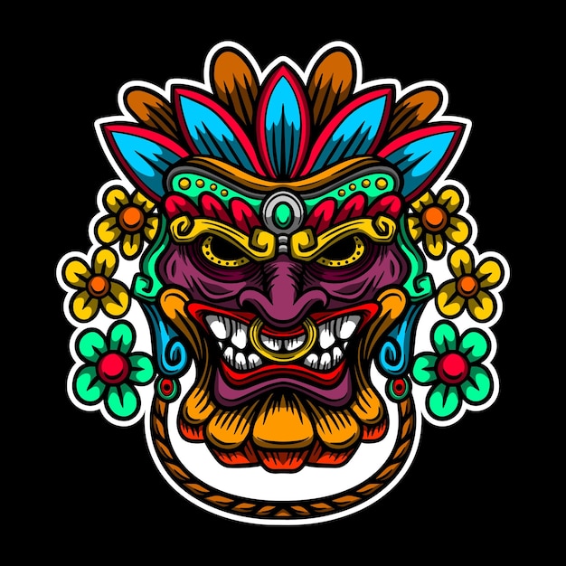 Vibrant Tiki Mask with Floral Accents | Jiffy Designs