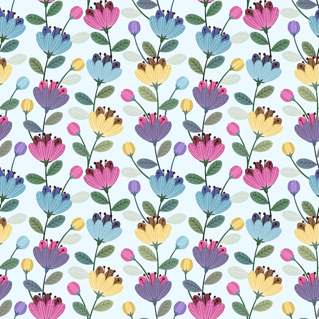 Vibrant Floral Pattern with Stylized Blooms and Leaves | Jiffy Designs