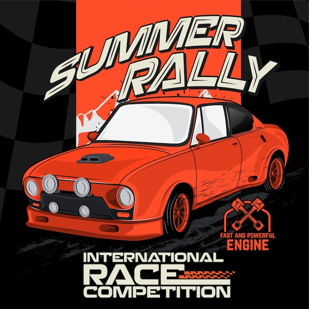 Vintage Summer Rally Race Car Illustration | Jiffy Designs